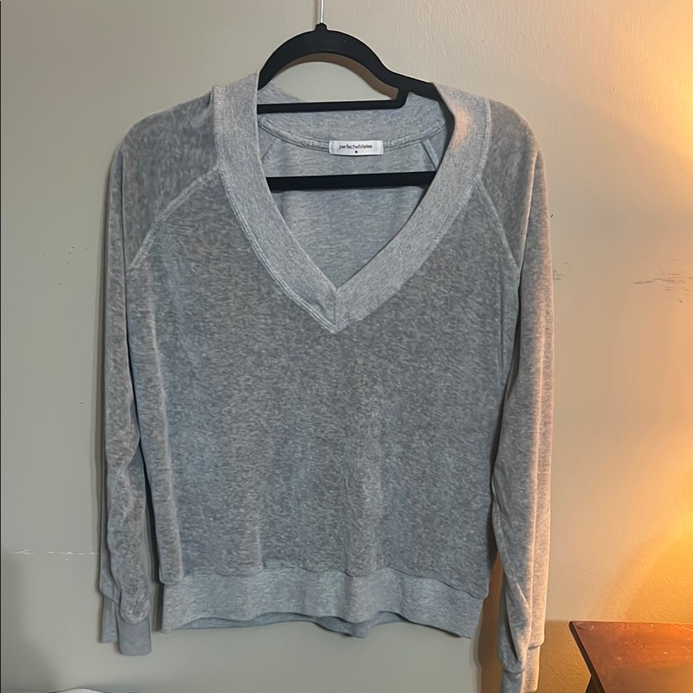 perfectwhitetee Gray V-Neck Sweatshirt
